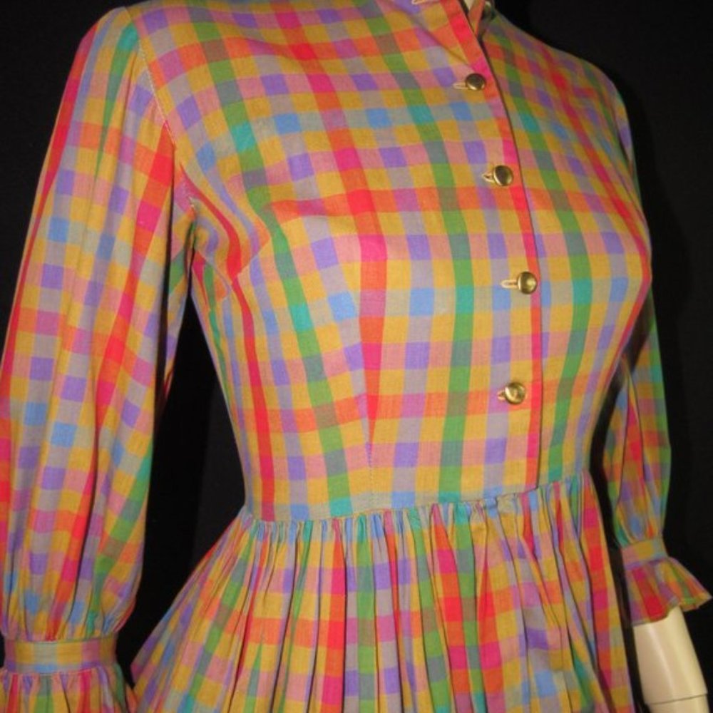Vintage 50s Checkered Plaid School Girl Dress S - Picture 2 of 10